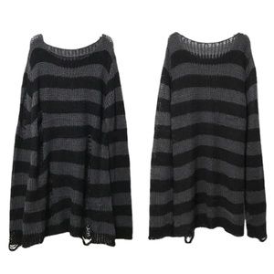 Goth hole ripped striped sweater